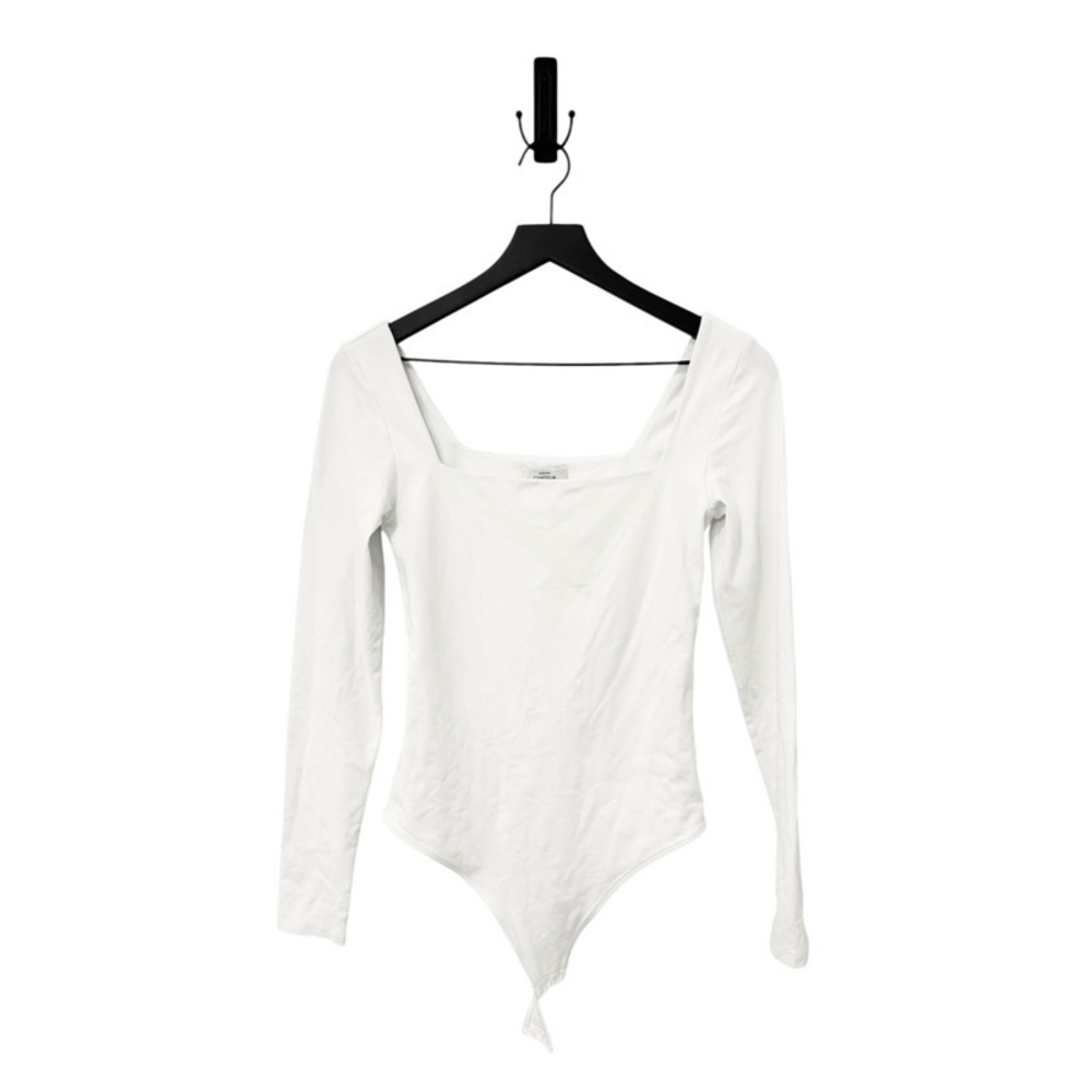 ARITZIA BABATON Contour Squareneck Long-Sleeve Bodysuit in White - Picture 1 of 1